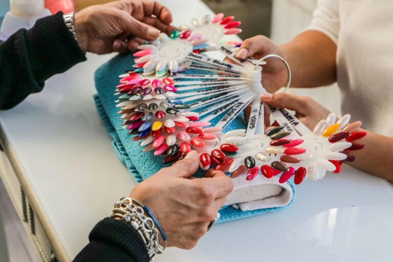 Diverse nail polish colors displayed in a salon for customer selection